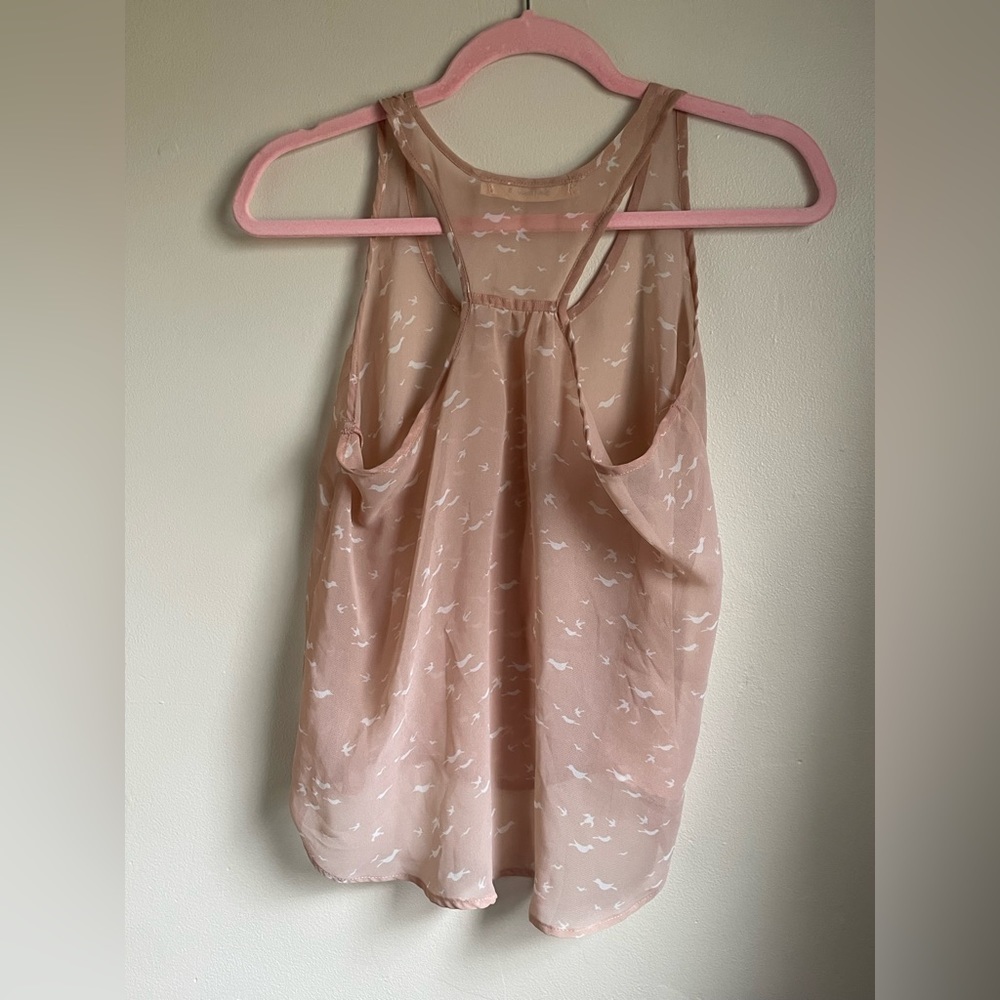 Bird Patterned Sheer Pink Racerback Tank Wallflower - Picture 2 of 7
